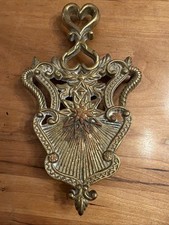 ntique Brass Wall Trivet Hearth Trivet Heart Hanger Sunburst c.1900 9x5 picture