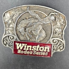 Vintage Winston Rodeo Series Belt Buckle Cowboy Bull Riding Tobacco Advertising picture