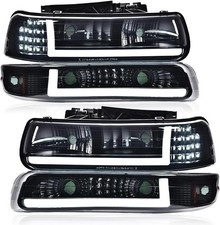 LED DRL Headlights Assembly Fit Chevy Silverado 1999-2002 picture