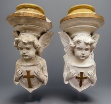 Antique Angel Wall Brackets Corbels Architectural Salvage Pair 19c picture