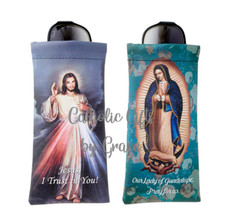 2 Pack Squeeze Top Eyeglass Cases Divine Mercy and Our Lady Guadalupe Catholic picture