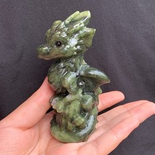 1pc Natural Green Jade Quartz Carved Little Dragon Skull Crystal Reiki Decor picture