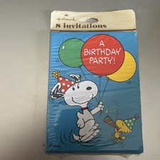 Vintage 1965 Hallmark Peanuts 8 Birthday Party Invitations Snoopy Woodstock picture