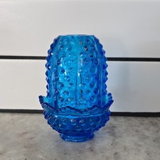 Fenton Bright Colonial Blue Hobnail Fairy Lamp Art Glass 1970s Peacock Blue Vtg picture