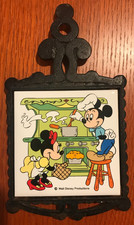 Vintage Walt Disney Mickey Minnie Cast Iron Tile Trivet Kitchen Decor Wall Plaqu picture
