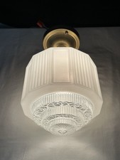 RESTORED Antique Vtg Art Deco Ceiling Light Skyscraper Semi-Flush Schoolhouse picture