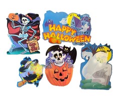 Vintage Halloween Die Cut  Lot Of 6 Double Sided Ghost Bat Skeleton Witch picture