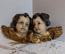 Antique Hand Carved Wood  Painted Cherub Angels Gold Church Christian  picture