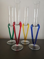 Four Vintage 🇷🇴  Romania Glass Hand Blown Champagne Flutes 10.25 Inch Tall EUC picture