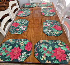 Vtg Set of 8 Quilted Christmas Placemats Joan Kessler Concord Poinsettia Green picture