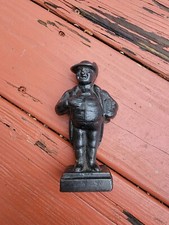 Vintage Cast Iron Statue Door Stop Man Pot Belly Hat 5 1/2” Antique Primitive  picture