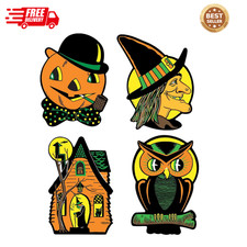 Vintage Halloween Cutouts 4-Count – Double-Sided Decorations with Retro Witch, P picture