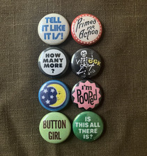 Set of 8 Vintage Style Lot Pinback Badge Buttons 1” Inch 60s 70s 80s picture