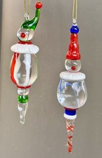 RARE Pair Vintage Hand Blown Glass Clown Jester Christmas Ornaments picture