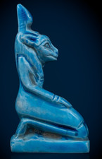 Ancient Egyptian Sekhmet Goddess Blue Faience Lioness Statue Figurine BC picture