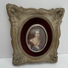 Vintage Miniature Art Victorian Portrait In Convex Bubble Glass Decorative Frame picture