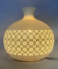 White Ceramic Pierced Daisy Accent Lamp Round Vase Boho Table Light Excl Cond picture