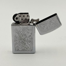 Zippo Slim Venetian Lighter 1977 Vintage Chrome 1652 Bradford PA Engraved USA picture