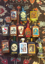 Vintage Jim Beam Multi-Color Liquor Decanter Bottle Lot w/ Illustrated Labels picture
