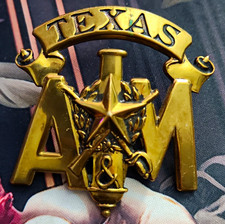 Vintage WWII Texas A&M Corps of Cadets Hat Insignia NS Meyer Screw Back Badge picture