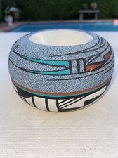 Navajo Hand Painted Bowl Handpainted Signed Dinē Inverted Pot Polychrome Unusual picture