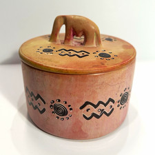 Vintage Kenyan Soapstone Trinket Box Hand Carved Hand Painted Kisii Stone Africa picture