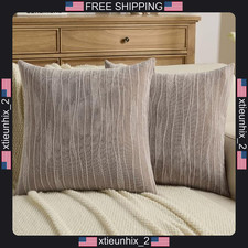 Chenille Pillow Covers 18x18 Inch Set of 2 Brown Polyester Home Decor picture