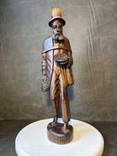 Vintage 16” Hand Carved Wood Peddler Traveler Folk Art Sculpture picture