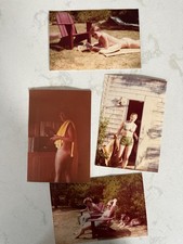4 Vintage Color Snapshots Topless Woman Sunbathing Summer Swimwear More 1970s picture