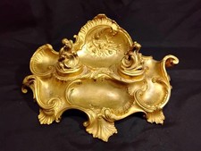 Antique 19th C French Louis XV Rococo Ornate Gilt Bronze Ormolu Inkwell Inkstand picture