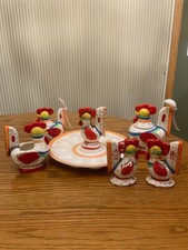 Vintage 1950s/1960s Lego Japan Ceramic Rooster Breakfast / Condiment Set (7-Piec picture