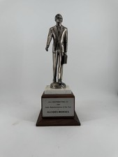 Vintage 1986 Salesman Trophy Metal Topper w/ Marble and Wood Base 16” picture