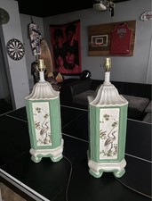 A Pair Of Crackle Glaze Ceramic Based Side Lamps In The Chinoiserie Style picture