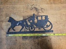 1950'S ATQ. CAST ALUMINUM HORSE & CARRIAGE  FOLK ART METAL WALL MOUNT picture