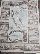 Original 1965 Historic California Missions Map Valley Federal Savings 19x25 picture