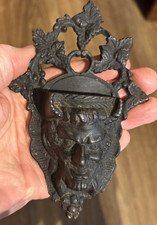 Antique Cast Metal Wall Mount Match Holder Demon Devil Face 6