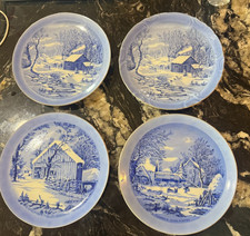 Currier and Ives Blue and White Decorative set of 4 Plates picture