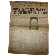 Vintage Jan 2 1942 Cleveland News Newspaper WWII Fall of Manila Declaration UN picture