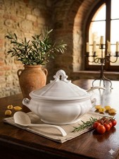 Vintage Cantagalli Italy White Ceramic Soup Tureen with Lid and Ladle picture