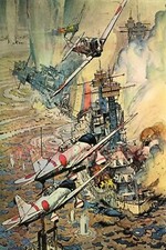 1942 WW2 USA AMERICA JAPANESE PEARL HARBOR BOMBING ART SHIP PROPAGANDA Postcard picture