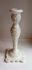 Single Vintage French Country Cottage Ornate Ivory Resin Taper Candle Holder picture
