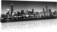 JiazuGo Chicago Skyline Canvas Wall Art, 14x48 inch Black White picture