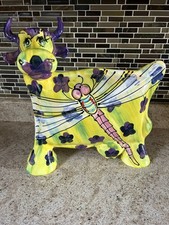 Anatoly Turov Large Hand Painted Ceramic Cow Figure Statue Dragonfly picture