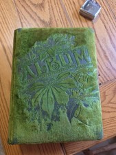 Antique Victorian Art Nouveau Embossed  Green Velvet Photo Album picture