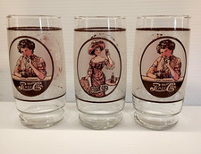 Set of 3 Vintage 1970's PEPSI COLA 16 oz Glasses Victorian Lady + Gibson Girl picture