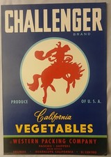 Challenger California Vegetables Crate Label Guadalupe Cowboy Horse Label picture
