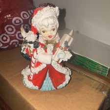 VINTAGE 1956 NAPCO CHRISTMAS SHOPPING GIRL ANGEL PLANTER #S1699 MADE IN JAPAN picture