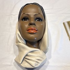Vintage Marwal Chalkware Bust, Mid-Century, Modern Woman Head Scarf, Signed picture