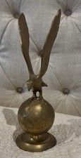 Vintage Leonard Solid Brass Eagle Statue On Globe 11.5