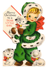 Vintage Christmas Card, BEAUTIFUL SNOW GIRL W/KITTENS, HALLMARK picture